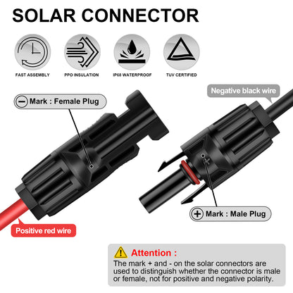 Solar Panel Extension Cable with Male to Female Solar Connectors